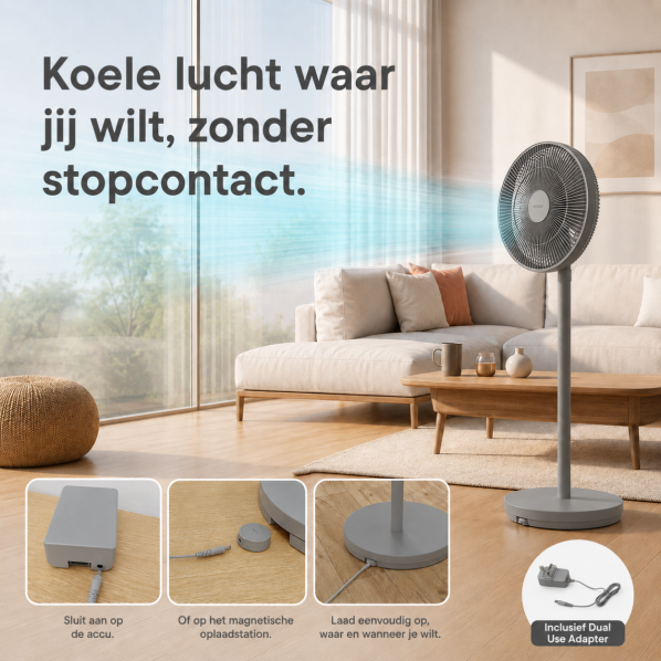 Evolar Smart Fan 36W - Lichtgrijs - Inclusief accu