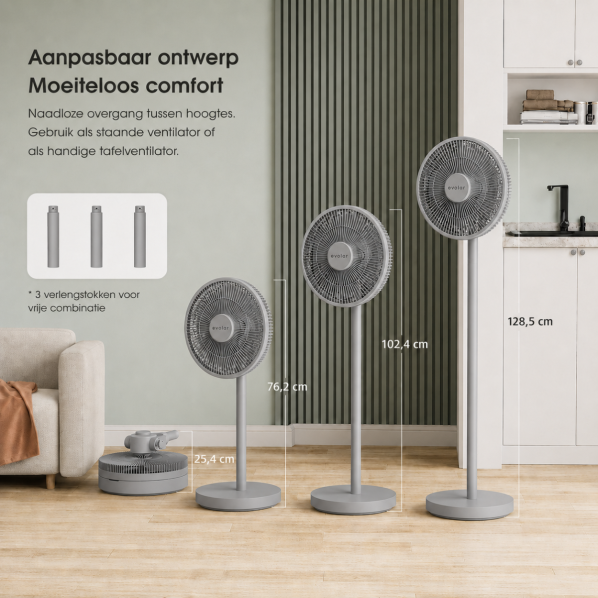 Evolar Smart Fan 36W - Lichtgrijs - Inclusief accu