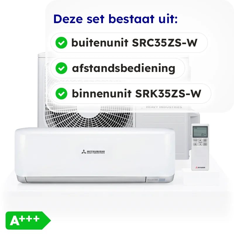 Mitsubishi Heavy Industries Airco Wandmodel 3,5kW - Singlesplit Complete Set - SRK35ZS-W (Fluisterstil)